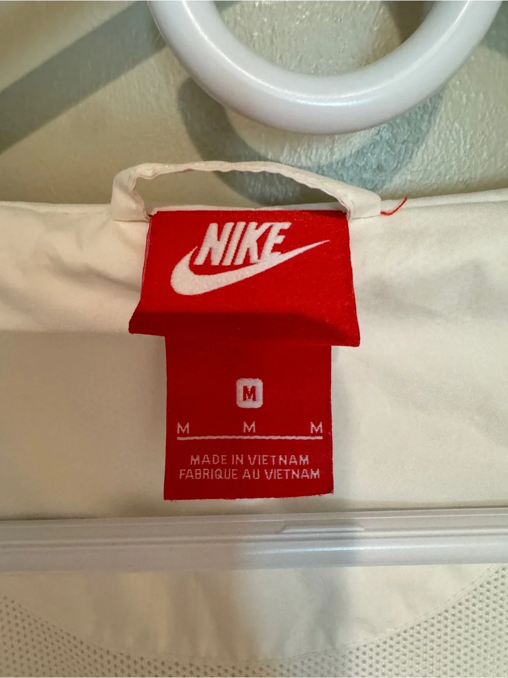 Nike White Women's Hooded Bomber Jacket with Black Swoosh